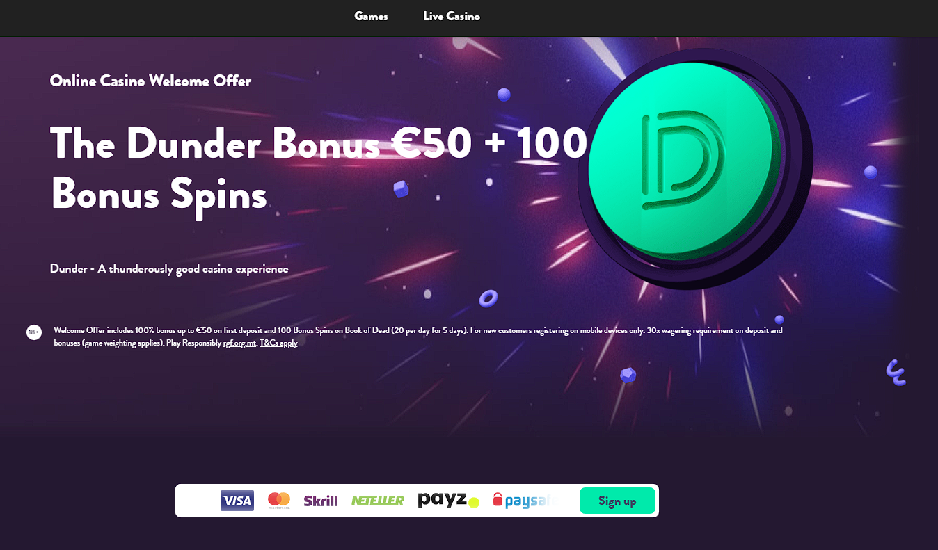 Dunder Casino Review with Bonus Codes