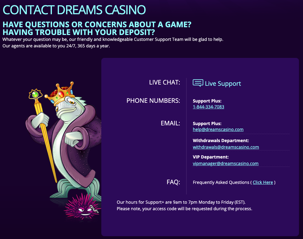 dream casino contact