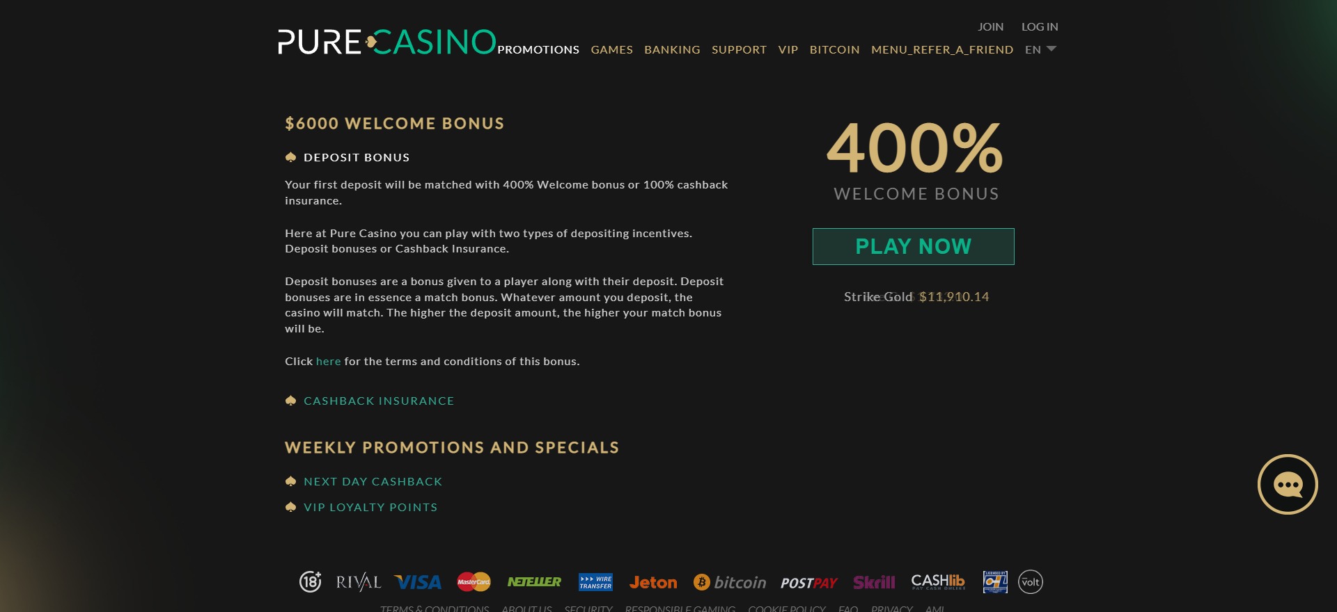Pure Casino Review with No Deposit Bonus