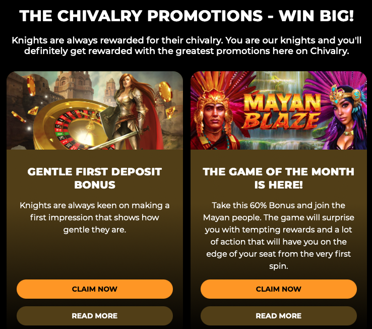 Chivalry Casino ervaringen met No Deposit Bonus